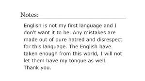 Ao3 note about disrespect for the english language.